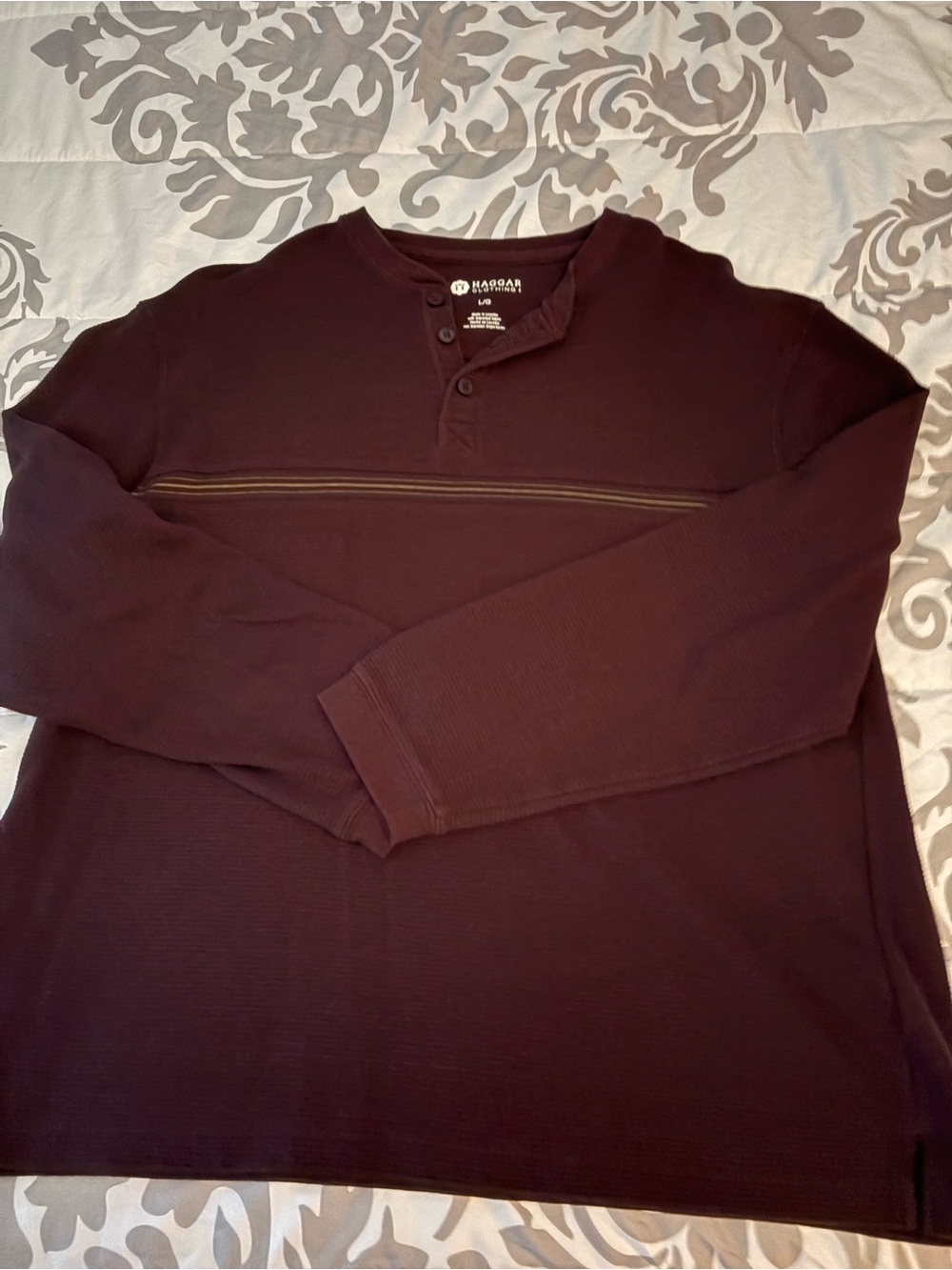Haggar Ribbed Henley Top - Burgundy